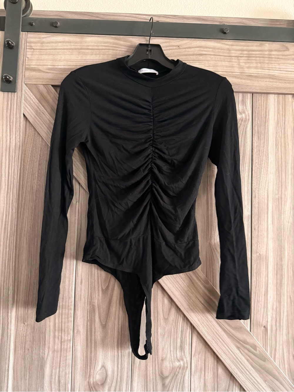 emory park Black Long-Sleeve Ruched Bodysuit